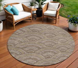 HomeRoots 5' Geometric Washable Area Rug in Brown, Beige, and Taupe - Perfect for Indoor & Outdoor Spaces! 8' Round 615190