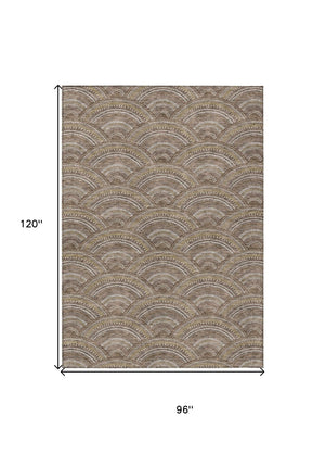 HomeRoots 5' Geometric Washable Area Rug in Brown, Beige, and Taupe - Perfect for Indoor & Outdoor Spaces! 8' X 10' 615191