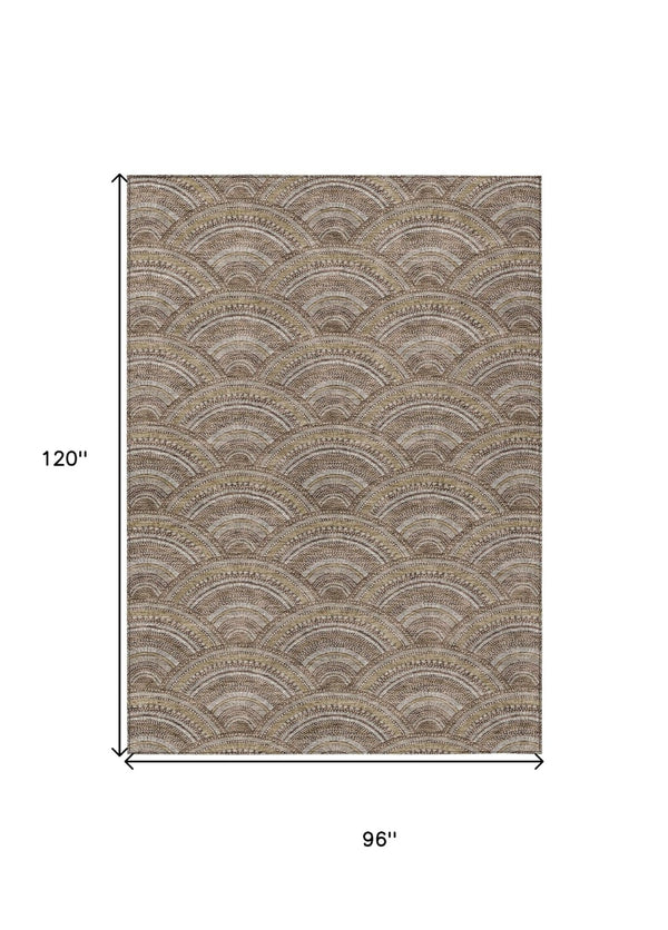 HomeRoots 5' Geometric Washable Area Rug in Brown, Beige, and Taupe - Perfect for Indoor & Outdoor Spaces! 8' X 10' 615191