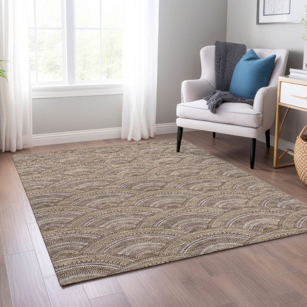 HomeRoots 5' Geometric Washable Area Rug in Brown, Beige, and Taupe - Perfect for Indoor & Outdoor Spaces! 8' X 10' 615191