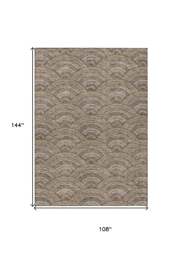 HomeRoots 5' Geometric Washable Area Rug in Brown, Beige, and Taupe - Perfect for Indoor & Outdoor Spaces! 9' X 12' 615192