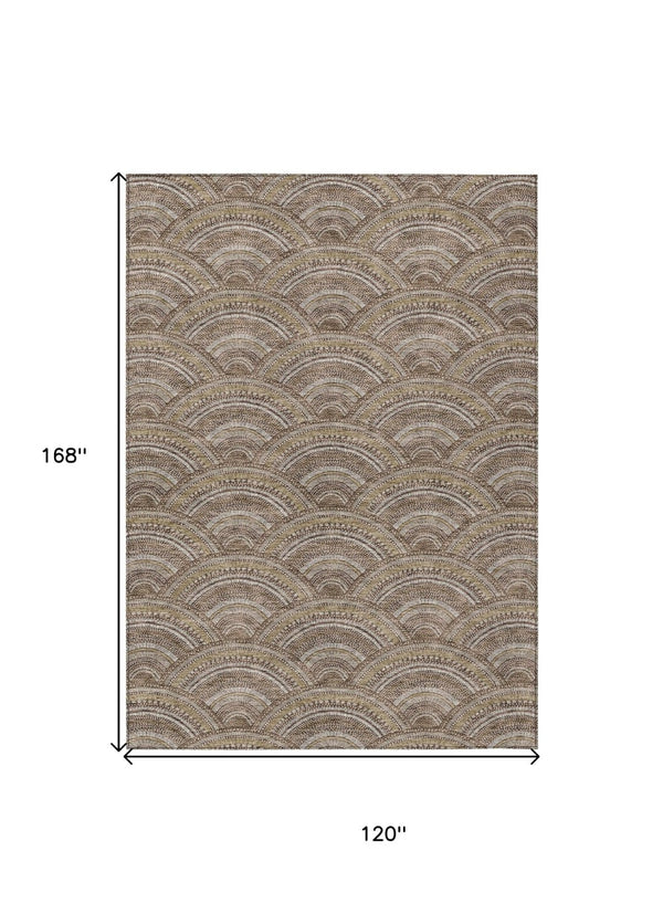 HomeRoots 5' Geometric Washable Area Rug in Brown, Beige, and Taupe - Perfect for Indoor & Outdoor Spaces! 10' X 14' 615193