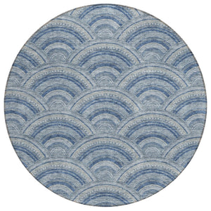 HomeRoots 5' Stylish Denim Blue Geometric Washable Area Rug for Indoor and Outdoor Spaces – Durable & Versatile 8' Round 615196