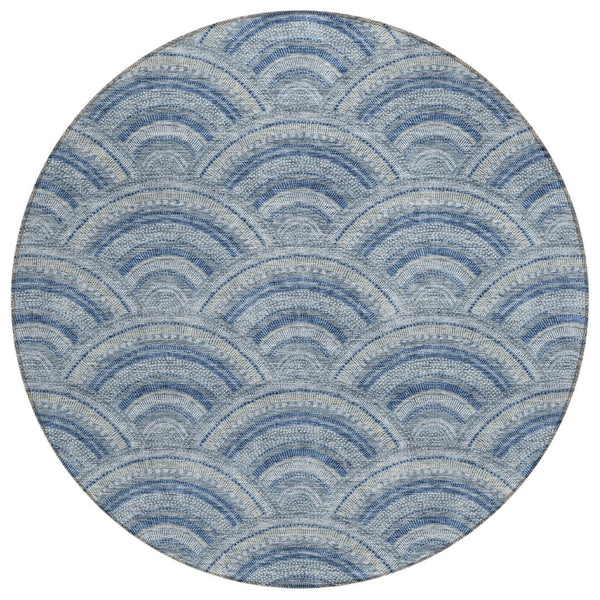 HomeRoots 5' Stylish Denim Blue Geometric Washable Area Rug for Indoor and Outdoor Spaces – Durable & Versatile 8' Round 615196