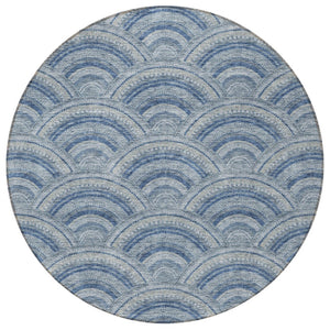 HomeRoots 5' Stylish Denim Blue Geometric Washable Area Rug for Indoor and Outdoor Spaces – Durable & Versatile 8' Round 615196