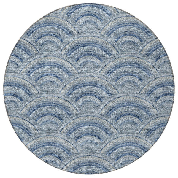 HomeRoots 5' Stylish Denim Blue Geometric Washable Area Rug for Indoor and Outdoor Spaces – Durable & Versatile 8' Round 615196