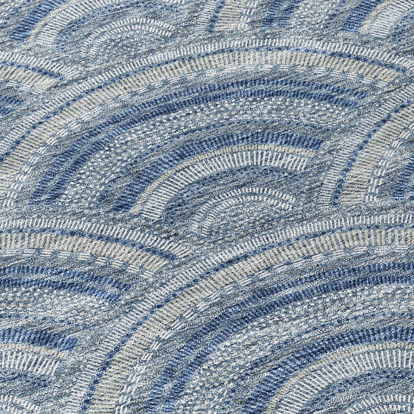 HomeRoots 5' Stylish Denim Blue Geometric Washable Area Rug for Indoor and Outdoor Spaces – Durable & Versatile 8' Round 615196