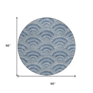 HomeRoots 5' Stylish Denim Blue Geometric Washable Area Rug for Indoor and Outdoor Spaces – Durable & Versatile 8' Round 615196
