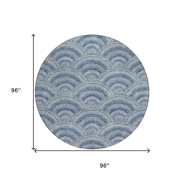HomeRoots 5' Stylish Denim Blue Geometric Washable Area Rug for Indoor and Outdoor Spaces – Durable & Versatile 8' Round 615196