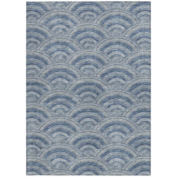 HomeRoots 5' Stylish Denim Blue Geometric Washable Area Rug for Indoor and Outdoor Spaces – Durable & Versatile 8' X 10' 615197
