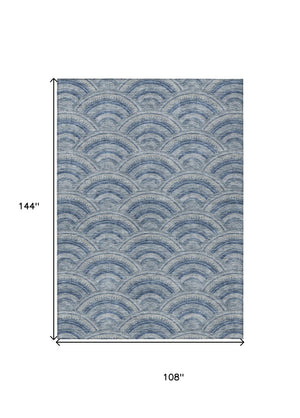 HomeRoots 5' Stylish Denim Blue Geometric Washable Area Rug for Indoor and Outdoor Spaces – Durable & Versatile 9' X 12' 615198