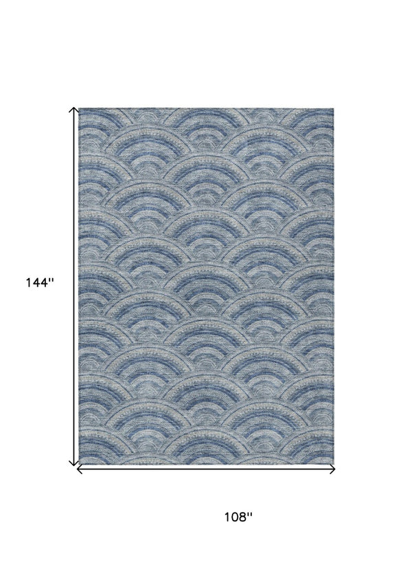 HomeRoots 5' Stylish Denim Blue Geometric Washable Area Rug for Indoor and Outdoor Spaces – Durable & Versatile 9' X 12' 615198