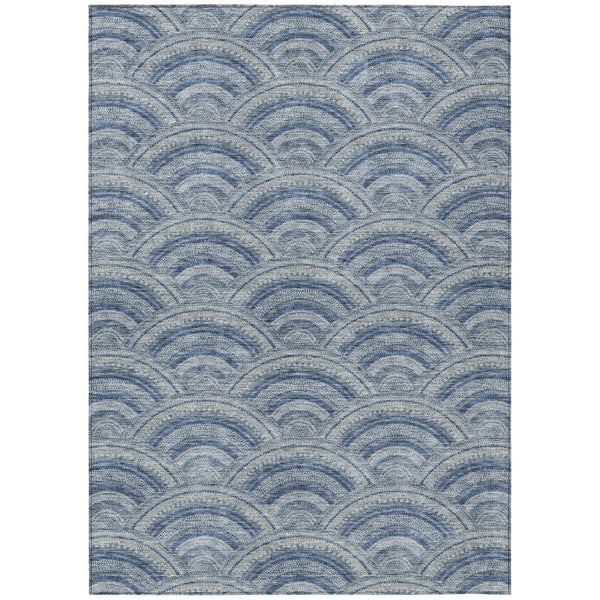 HomeRoots 5' Stylish Denim Blue Geometric Washable Area Rug for Indoor and Outdoor Spaces – Durable & Versatile 9' X 12' 615198