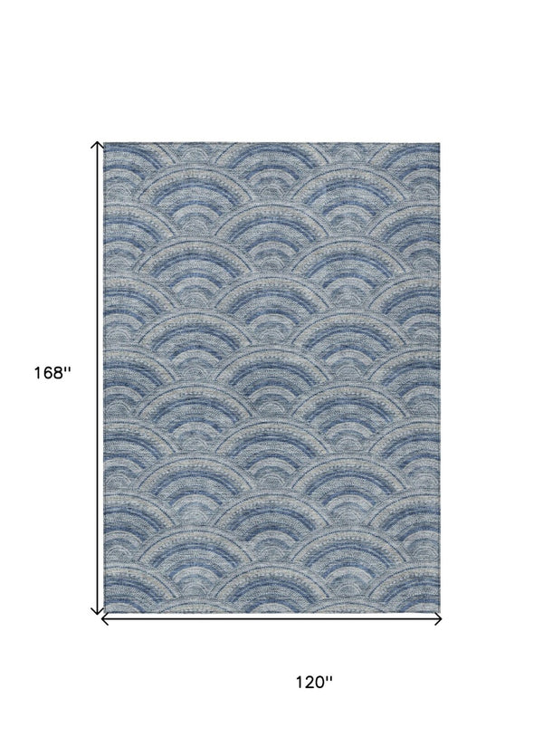 HomeRoots 5' Stylish Denim Blue Geometric Washable Area Rug for Indoor and Outdoor Spaces – Durable & Versatile 10' X 14' 615199