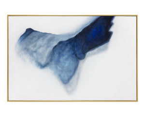Sunpan Cool Embrace Wall Art - Hand-Painted Blue Abstract Canvas with Elegant Gold Floater Frame, 60"x40"