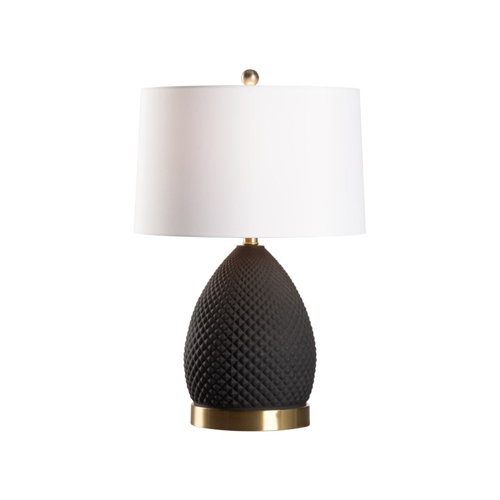 Wildwood Hester Sculptural Black Ceramic Table Lamp With Textured Diamond Pattern, Antique Brass & Usb Port 61520