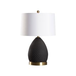 Wildwood Hester Sculptural Black Ceramic Table Lamp With Textured Diamond Pattern, Antique Brass & Usb Port 61520