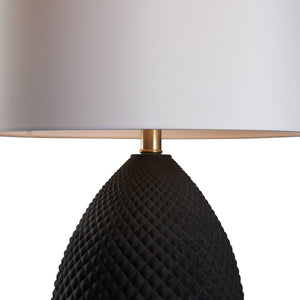 Wildwood Hester Sculptural Black Ceramic Table Lamp With Textured Diamond Pattern, Antique Brass & Usb Port 61520