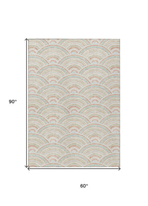 HomeRoots 5' Stylish Linen Orange and Ivory Geometric Area Rug - Machine Washable for Indoor & Outdoor Use 5' X 8' 615201