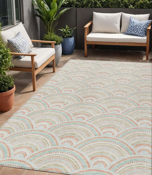 HomeRoots 5' Stylish Linen Orange and Ivory Geometric Area Rug - Machine Washable for Indoor & Outdoor Use 5' X 8' 615201