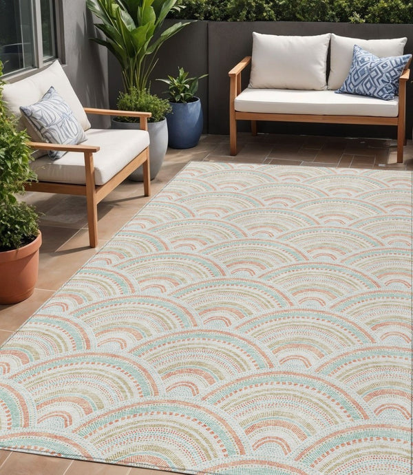 HomeRoots 5' Stylish Linen Orange and Ivory Geometric Area Rug - Machine Washable for Indoor & Outdoor Use 5' X 8' 615201