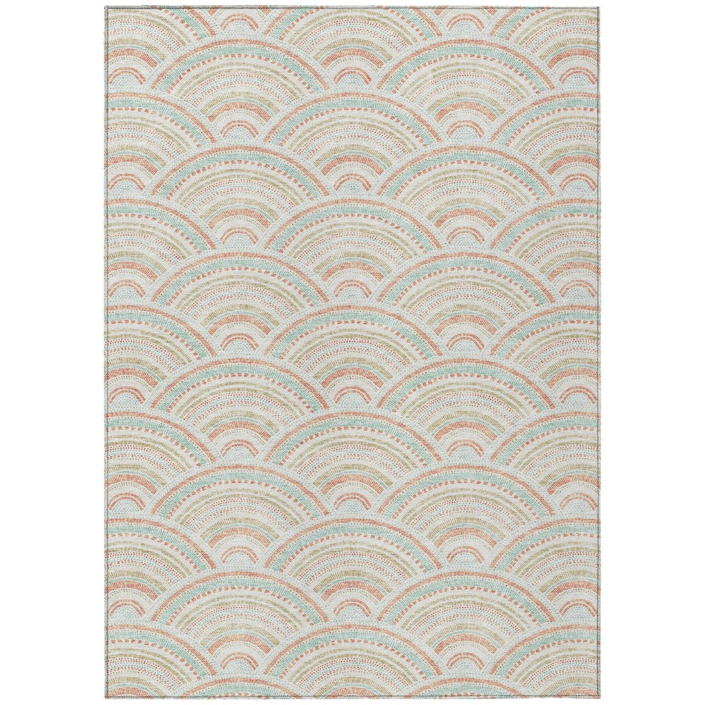 HomeRoots 5' Stylish Linen Orange and Ivory Geometric Area Rug - Machine Washable for Indoor & Outdoor Use 5' X 8' 615201