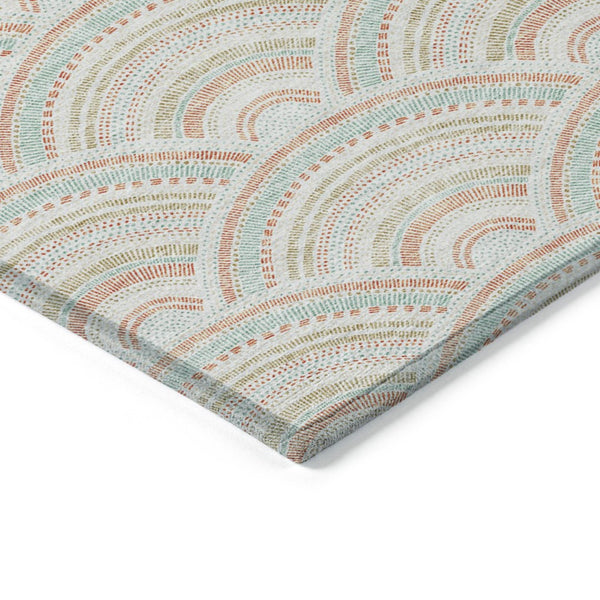 HomeRoots 5' Stylish Linen Orange and Ivory Geometric Area Rug - Machine Washable for Indoor & Outdoor Use 5' X 8' 615201