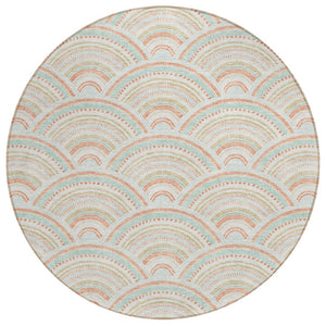 HomeRoots 5' Stylish Linen Orange and Ivory Geometric Area Rug - Machine Washable for Indoor & Outdoor Use 8' Round 615202