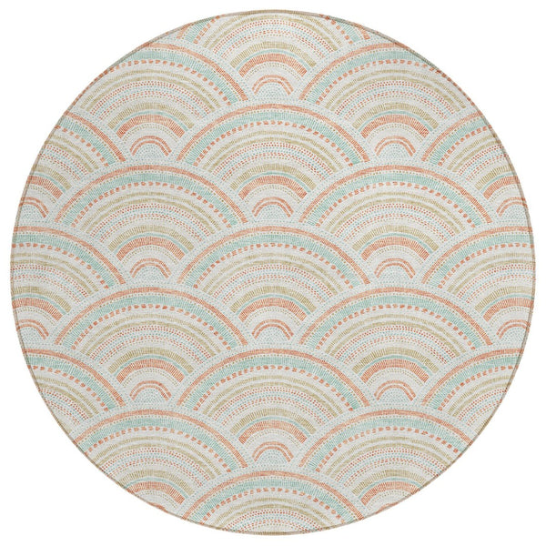 HomeRoots 5' Stylish Linen Orange and Ivory Geometric Area Rug - Machine Washable for Indoor & Outdoor Use 8' Round 615202