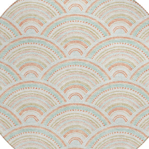 HomeRoots 5' Stylish Linen Orange and Ivory Geometric Area Rug - Machine Washable for Indoor & Outdoor Use 8' Round 615202