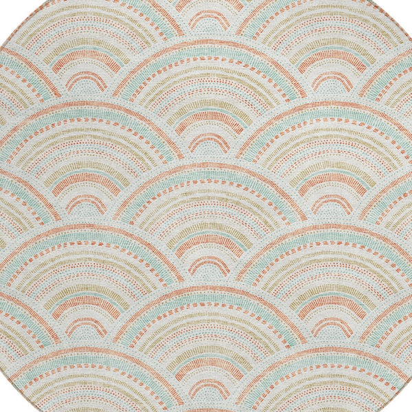 HomeRoots 5' Stylish Linen Orange and Ivory Geometric Area Rug - Machine Washable for Indoor & Outdoor Use 8' Round 615202