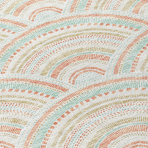 HomeRoots 5' Stylish Linen Orange and Ivory Geometric Area Rug - Machine Washable for Indoor & Outdoor Use 8' Round 615202