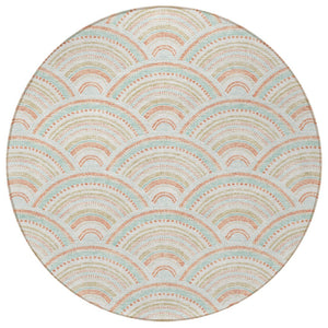 HomeRoots 5' Stylish Linen Orange and Ivory Geometric Area Rug - Machine Washable for Indoor & Outdoor Use 8' Round 615202