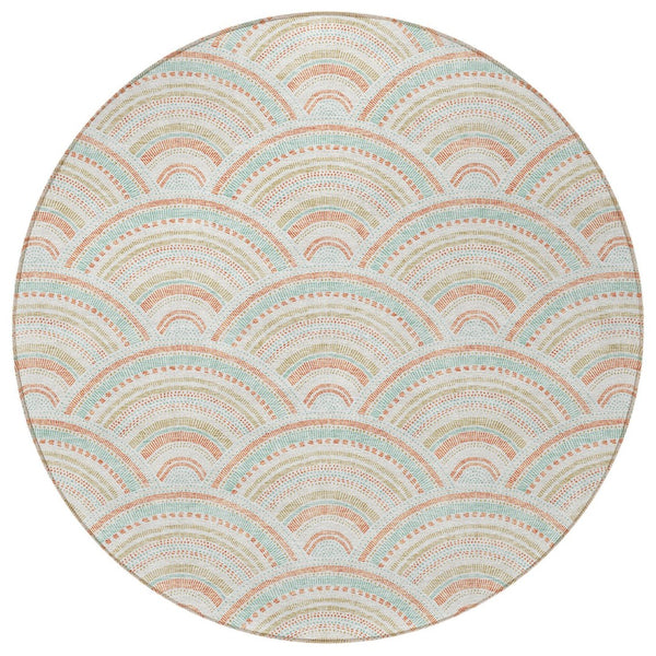 HomeRoots 5' Stylish Linen Orange and Ivory Geometric Area Rug - Machine Washable for Indoor & Outdoor Use 8' Round 615202