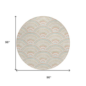 HomeRoots 5' Stylish Linen Orange and Ivory Geometric Area Rug - Machine Washable for Indoor & Outdoor Use 8' Round 615202