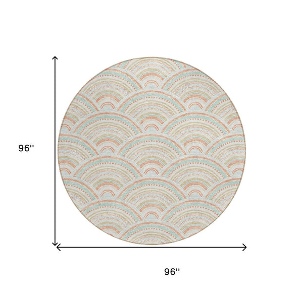 HomeRoots 5' Stylish Linen Orange and Ivory Geometric Area Rug - Machine Washable for Indoor & Outdoor Use 8' Round 615202