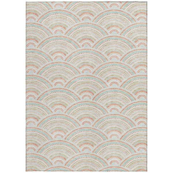 HomeRoots 5' Stylish Linen Orange and Ivory Geometric Area Rug - Machine Washable for Indoor & Outdoor Use 8' X 10' 615203