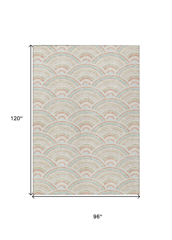 HomeRoots 5' Stylish Linen Orange and Ivory Geometric Area Rug - Machine Washable for Indoor & Outdoor Use 8' X 10' 615203