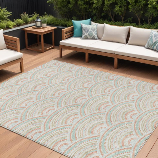 HomeRoots 5' Stylish Linen Orange and Ivory Geometric Area Rug - Machine Washable for Indoor & Outdoor Use 8' X 10' 615203