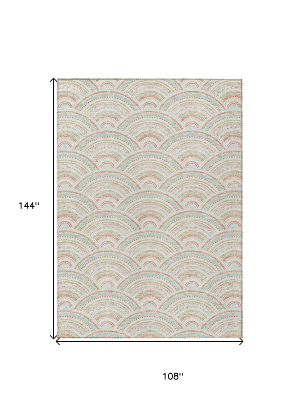 HomeRoots 5' Stylish Linen Orange and Ivory Geometric Area Rug - Machine Washable for Indoor & Outdoor Use 9' X 12' 615204