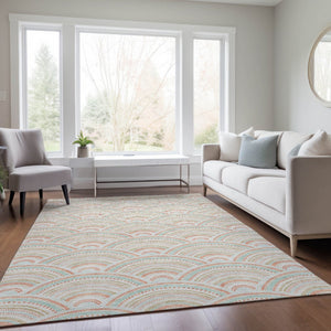 HomeRoots 5' Stylish Linen Orange and Ivory Geometric Area Rug - Machine Washable for Indoor & Outdoor Use 9' X 12' 615204