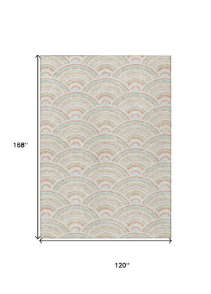 HomeRoots 5' Stylish Linen Orange and Ivory Geometric Area Rug - Machine Washable for Indoor & Outdoor Use 10' X 14' 615205