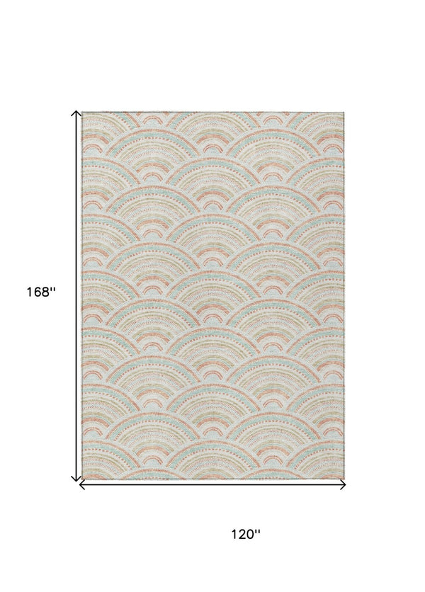 HomeRoots 5' Stylish Linen Orange and Ivory Geometric Area Rug - Machine Washable for Indoor & Outdoor Use 10' X 14' 615205