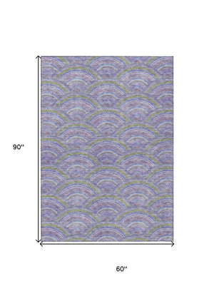 HomeRoots 5' Stylish Lavender Sage and Ivory Geometric Indoor Outdoor Area Rug - Easy Care, Durable Design 5' X 8' 615207