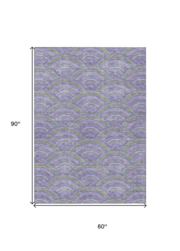 HomeRoots 5' Stylish Lavender Sage and Ivory Geometric Indoor Outdoor Area Rug - Easy Care, Durable Design 5' X 8' 615207