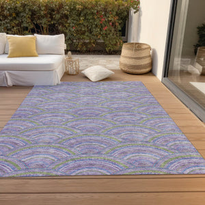 HomeRoots 5' Stylish Lavender Sage and Ivory Geometric Indoor Outdoor Area Rug - Easy Care, Durable Design 5' X 8' 615207