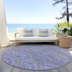 HomeRoots 5' Stylish Lavender Sage and Ivory Geometric Indoor Outdoor Area Rug - Easy Care, Durable Design 8' Round 615208