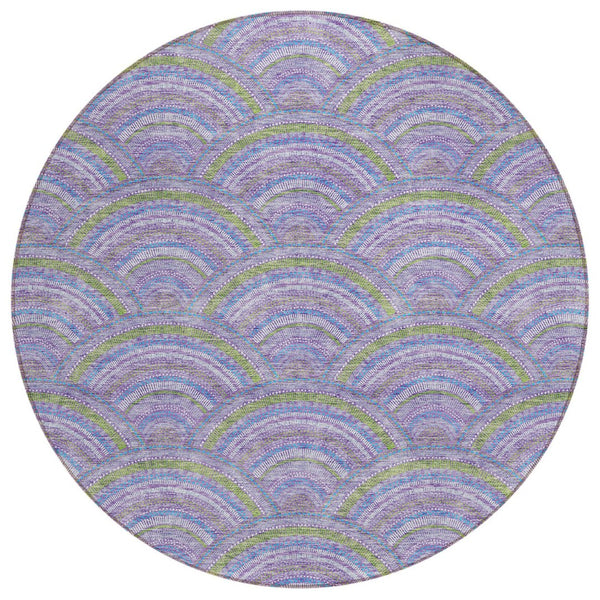 HomeRoots 5' Stylish Lavender Sage and Ivory Geometric Indoor Outdoor Area Rug - Easy Care, Durable Design 8' Round 615208