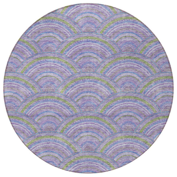 HomeRoots 5' Stylish Lavender Sage and Ivory Geometric Indoor Outdoor Area Rug - Easy Care, Durable Design 8' Round 615208