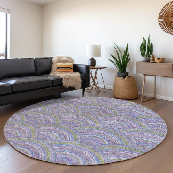 HomeRoots 5' Stylish Lavender Sage and Ivory Geometric Indoor Outdoor Area Rug - Easy Care, Durable Design 8' Round 615208
